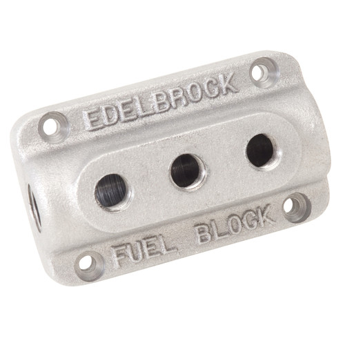 Edelbrock Part #1285 Vintage Cast Aluminum Fuel Block for Triple Carburetors