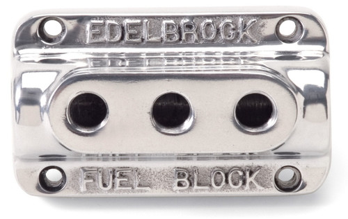 Edelbrock Part #12851 Vintage Polished Aluminum Fuel Block for Triple Carburetors