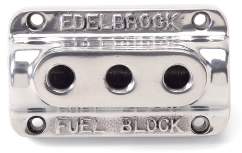 Edelbrock Part #12851 Vintage Polished Aluminum Fuel Block for Triple Carburetors