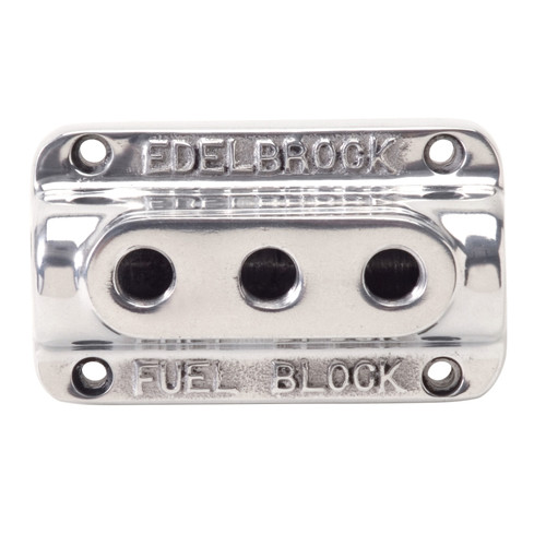 Edelbrock Part #12851 Vintage Polished Aluminum Fuel Block for Triple Carburetors