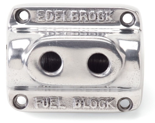 Edelbrock Part #12801 Polished Aluminum Fuel Block for Dual Carb Applications