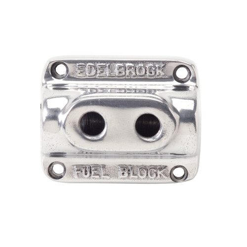 Edelbrock Part #12801 Polished Aluminum Fuel Block for Dual Carb Applications