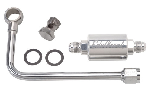 Edelbrock Part 8131 Chrome Steel Fuel Inlet with Polished Aluminum Filter for Edelbrock Carburetors