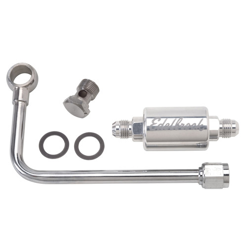 Edelbrock Part 8131 Chrome Steel Fuel Inlet with Polished Aluminum Filter for Edelbrock Carburetors