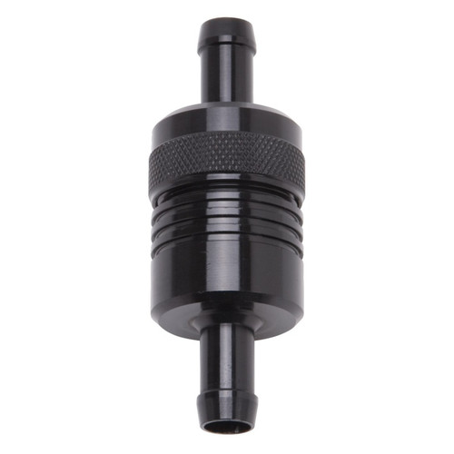 Edelbrock Aluminum Street Fuel Filter Part #8157 - 3 Inch x 1-1/8 Inch with 3/8 Inch Inlet/Outlet, Black