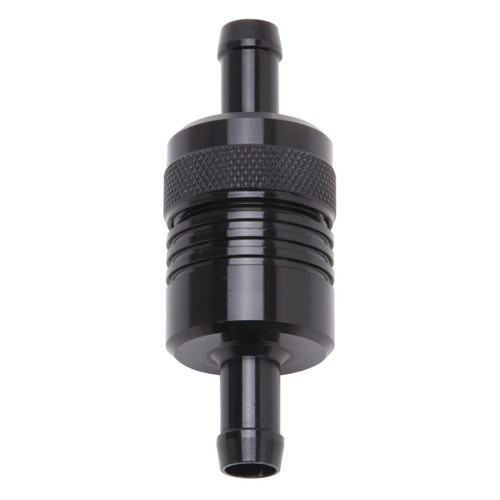 Edelbrock Aluminum Street Fuel Filter Part #8157 - 3 Inch x 1-1/8 Inch with 3/8 Inch Inlet/Outlet, Black