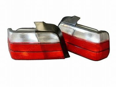 Clear/Red Tail Lights BMW E36 3 Series - Frosted/OEM-look