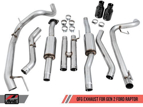 AWE 0 FG Exhaust for Gen 2 Ford Raptor (Resonated Performance Cat-back) - Diamond Black 5 Tips" - 3015-33106