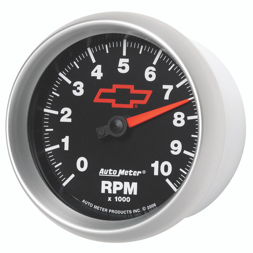 AutoMeter Gauge Tachometer 3-3/8in. 10K RPM In-Dash Chevy Red Bowtie Black