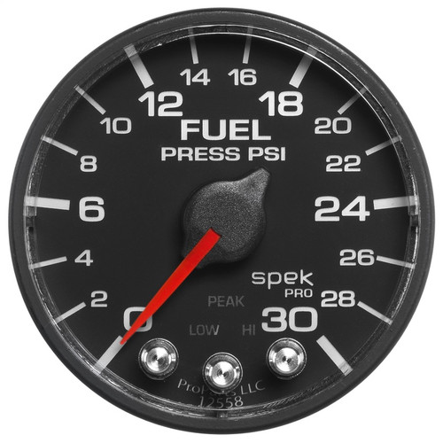 Autometer Spek-Pro Gauge Fuel Press 2 1/16in 30psi Stepper Motor W/Peak & Warn Blk/Blk P316328