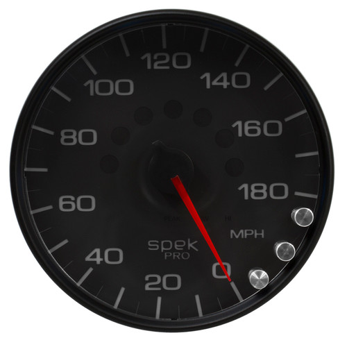 Autometer Spek-Pro Gauge Speedometer 5in 180 Mph Elec. Programmable Black/Black P23032