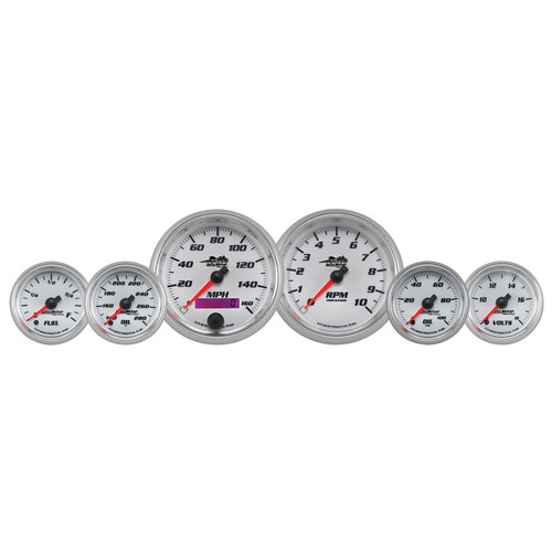 Autometer Pro-Cycle Gauge Kit 6 Pc. Kit 3 3/8in & 2 1/16in Bagger White 19701