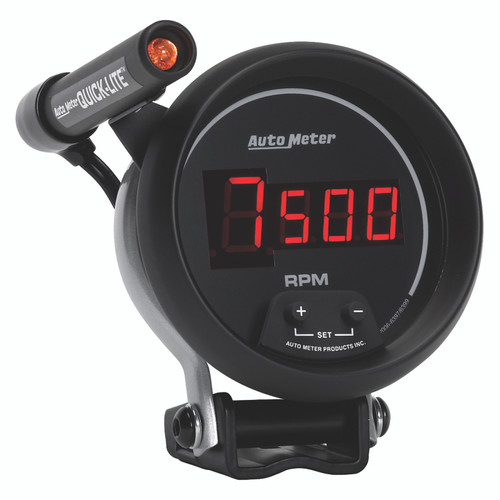 Autometer Quick-Lite Digital 10K RPM Pedestal Mount 3 3/4in Tachometer Black Dial w/ Red LED