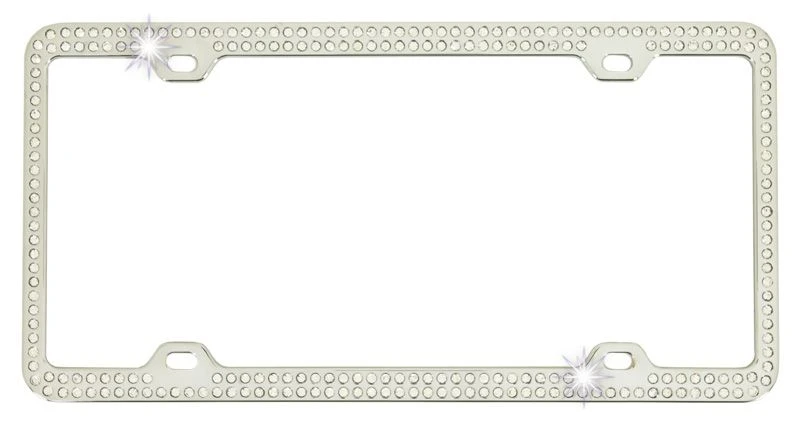 Valor Double Row Crystals License Plate Frame Black/Chrome