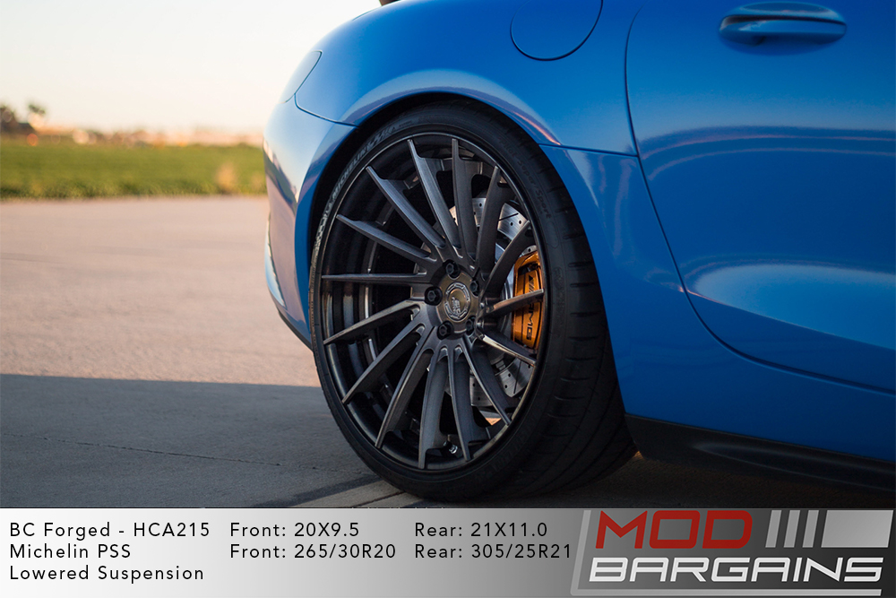 Blue Mercedes C190 AMG GT Coupe on 20 in front and 21 in rear BC Forged HCA215S Wheels