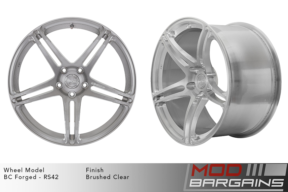 BC Forged RS42 Split 5 Spoke Wheels Brushed Clear Silver