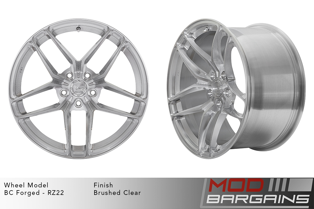 BC Forged RZ22 Split 5 Spoke Wheels Brushed Clear Silver