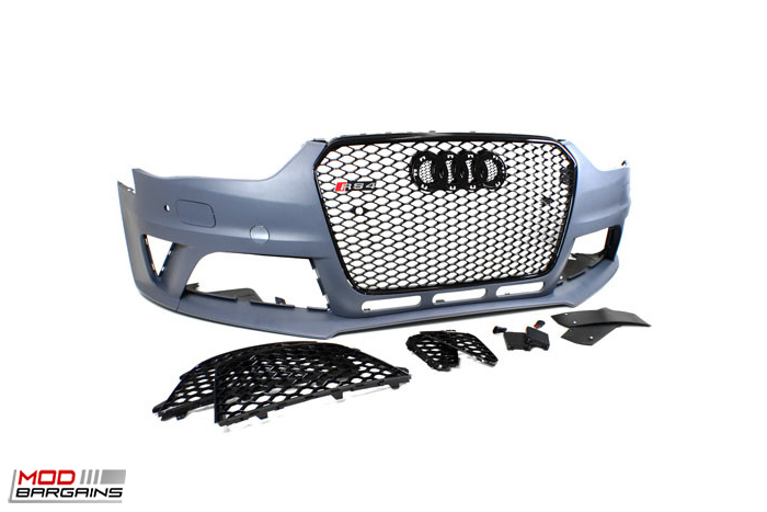 Audi A4/S4 B8 Front Bumper - RS4 Style - Chrome Grill 2009-2012, Black grill BP-AUA4B85-B modbargains.com