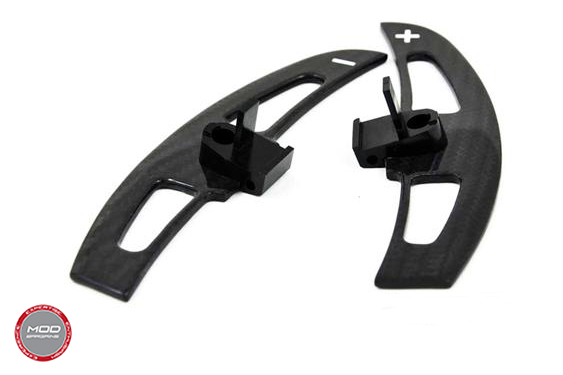 Competition steering shift paddles for E46 M3 SMG vehicles. Autotecknic part number ATK-BM-0160-CF, Modbargains.