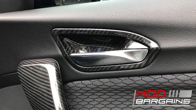 Auto Tecknic BM-0356 Dry Carbon Fiber Interior Door Handle Trim Installed F22/F87 2-Series/M2