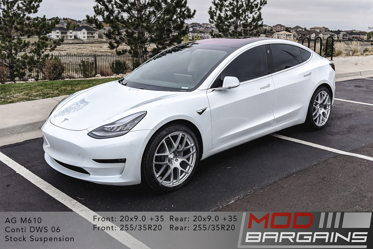 White Tesla Model 3 on Avant Garge AG M610 Wheels 20x9.0 +35 front 20x9.0 +35 Rear