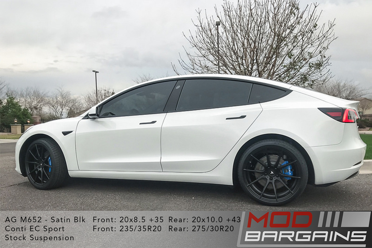 Avant Garde AG M652 Wheels in Satin Black on White Tesla Model 3