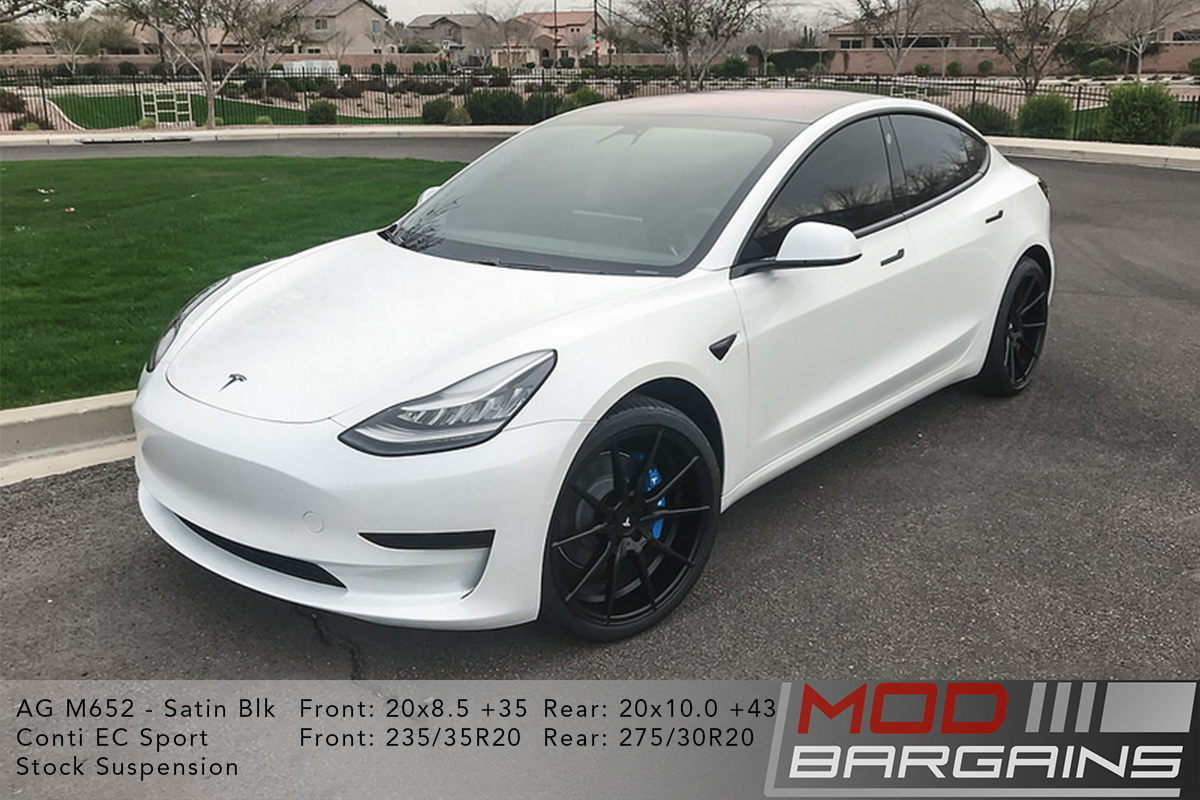 Avant Garde AG M652 Wheels in Satin Black on White Tesla Model 3