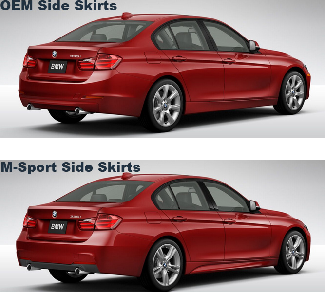 BMW F30 3-Series M-Sport Replacement Side Skirts at ModBargains.com Comparison