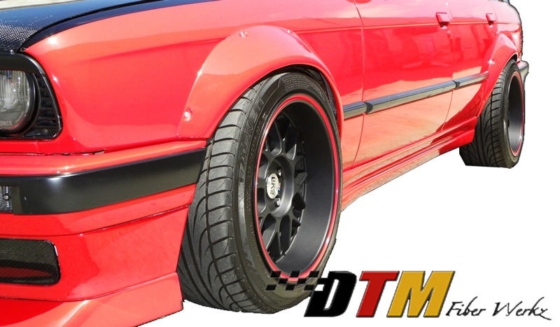 DTM Fiber Werkz BMW E30 Rivet On Fender Flares Mounted View 1