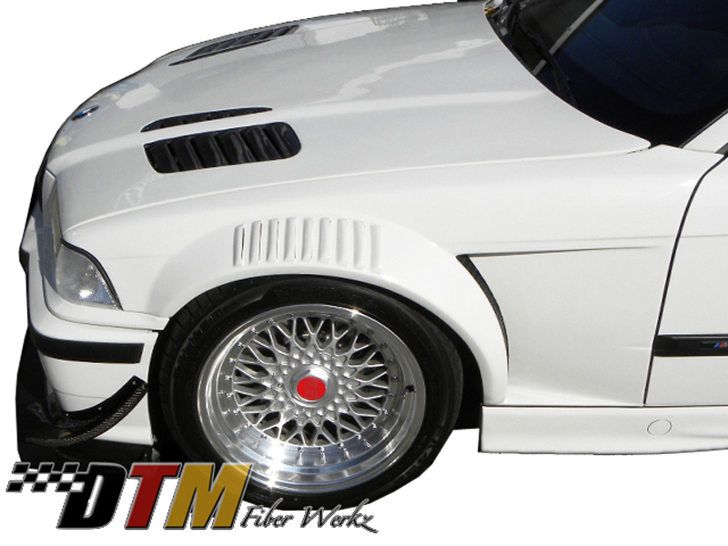 DTM Fiber Werkz BMW E36 GTR-S Style Vented Widebody Front Fenders View 1