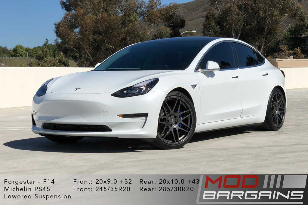 White Tesla Model 3 on Forgestar F14 Wheels 20x9.0 +32 front and 20x10.0 +43 rear