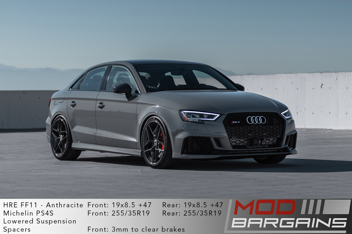 Grey Audi RS3 8V on HRE FF11 Wheels in Anthracite