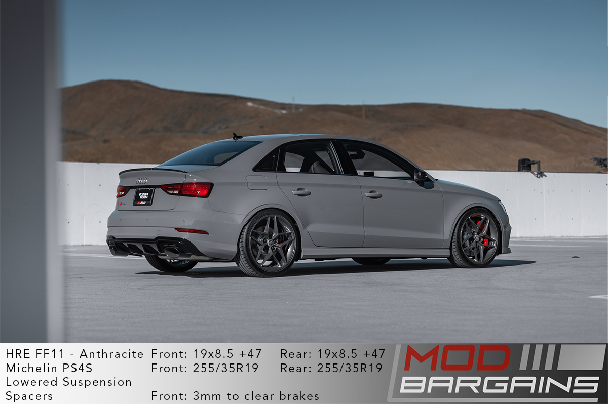 Grey Audi RS3 8V on HRE FF11 Wheels in Anthracite