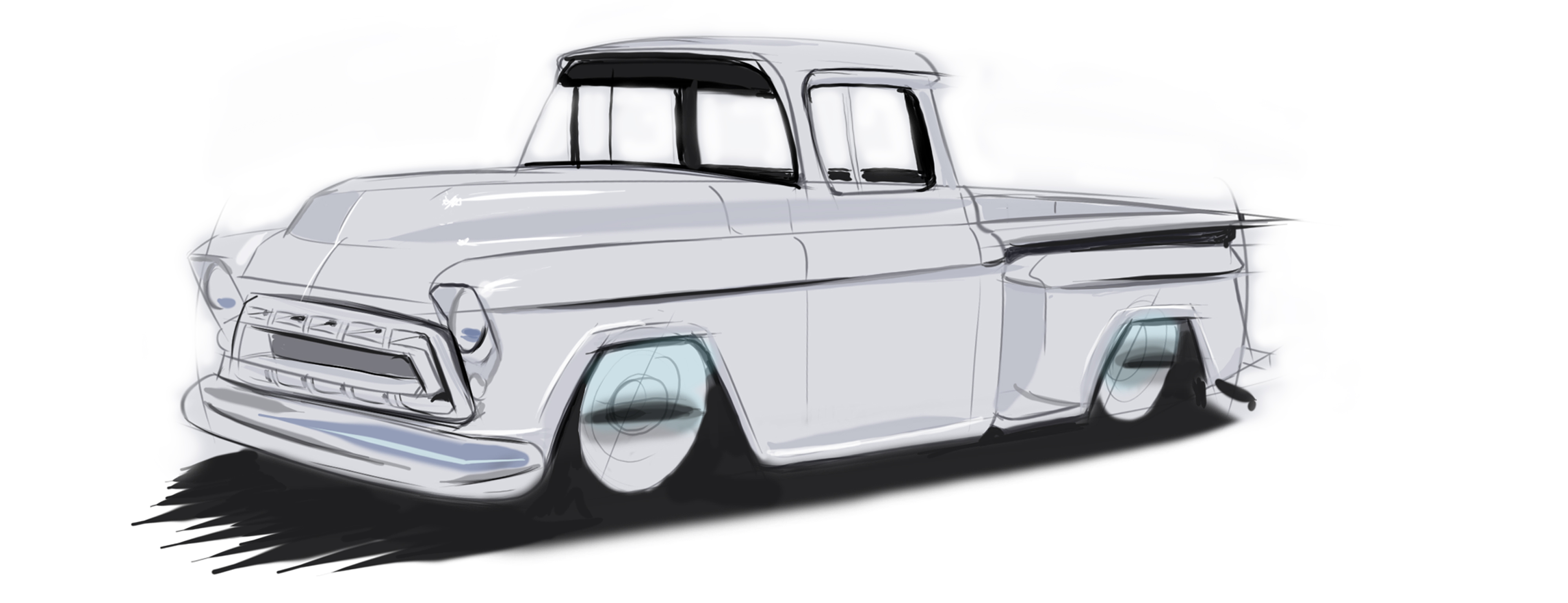 1957 Chevrolet Step Side Truck Hand Drawn Digtal Car Sketch Rendering