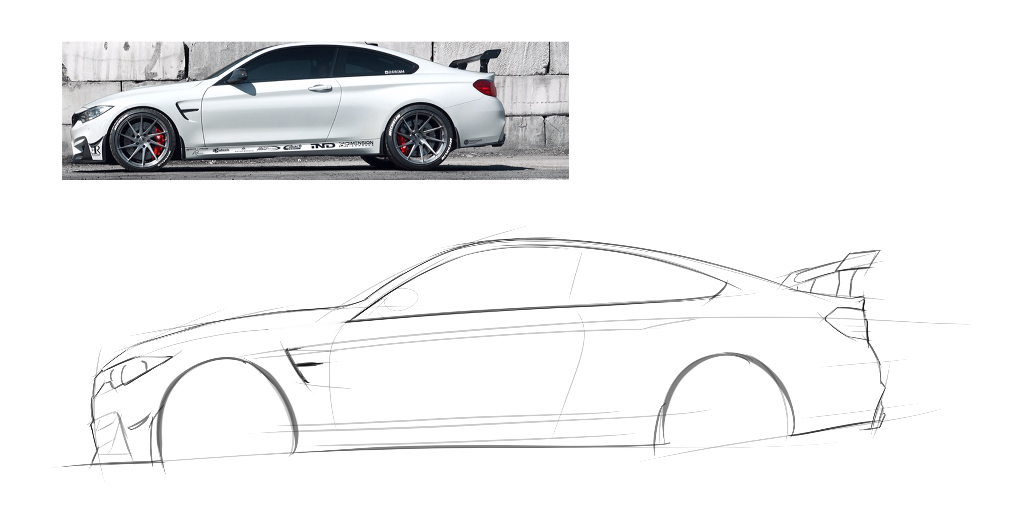 BMW M4 Hand Made Digital Car Sketch Rendering Drawing