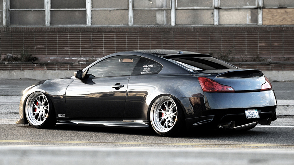 g37 infiniti turbo 370z 350z lowered on silver ms3 ssr wheels, modbargains