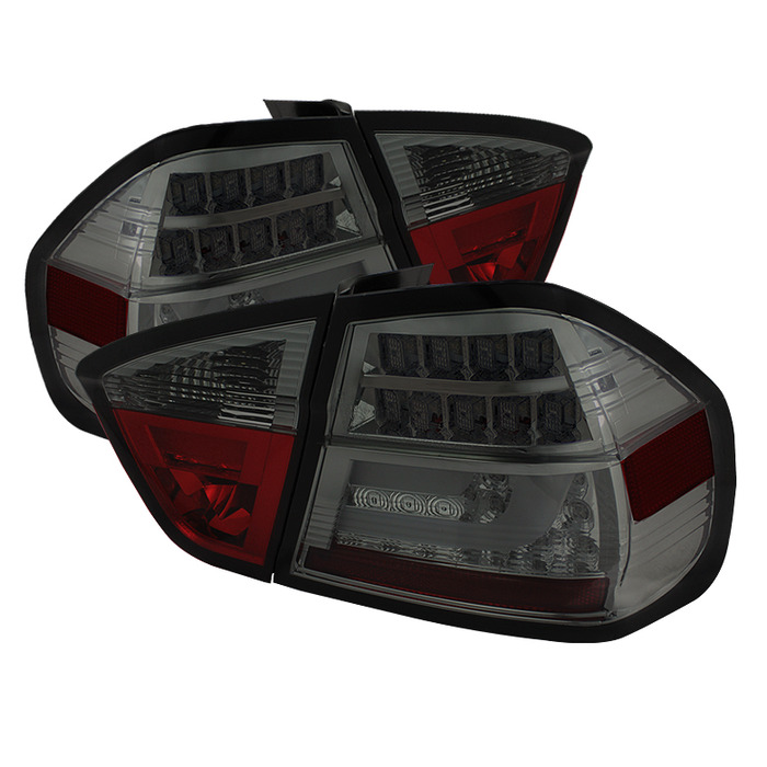 Spyder Smoked Lightbar Style LED Tail Lights for 2006-2008 E46 BMW 325i/ 328i/ 330i Sedan ALT-YD-BE9006-LBLED-G2-SM