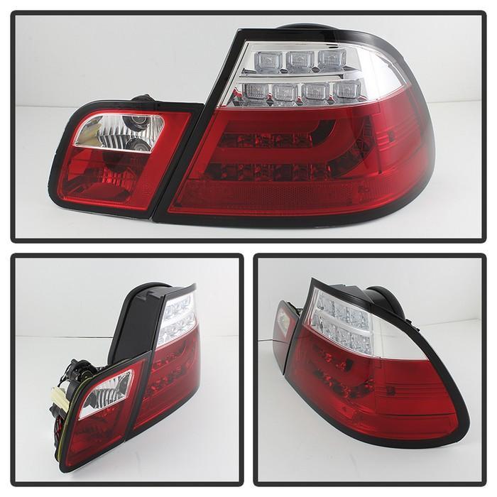 Spyder Red Clear Lightbar Style LED Tail Lights for 2004-2006 E46 BMW 325i/ 328i/ 330i Coupe ALT-YD-BE4604-LBLED-RC