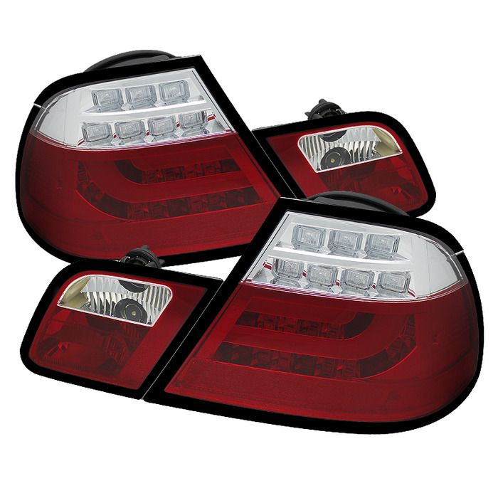 Spyder Red Clear Lightbar Style LED Tail Lights for 2000-2003 BMW 325i/ 328i/ 330i [E46] Coupe