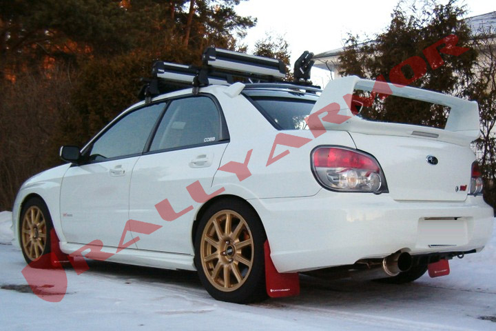 red with white logo rally armor mud flaps for wrx