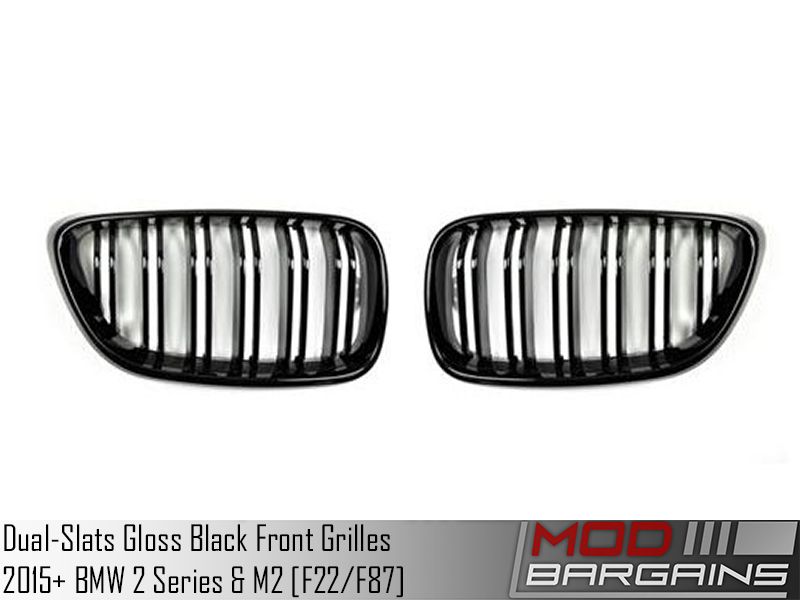 AUTOTECKNIC REPLACEMENT GLOSS BLACK FRONT GRILLES - F22 2-SERIES COUPE F87 M2. Autotecknic part number ATK-BM-0172-DS-GB, Modbargains.