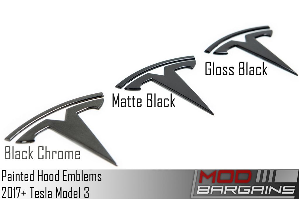 Matte Black, Gloss Black, Black Chrome Front Hood Emblem 2017+ Tesla Model 3