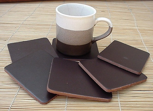 COASTERS LEATHER SQUARE 6 pcs CHOCOLATE BROWN *NEW*