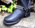 BIKER BOOTS BOOT CHAINS BLACK TOPGRAIN COWHIDE LEATHER WITH CYCLE CHAINS