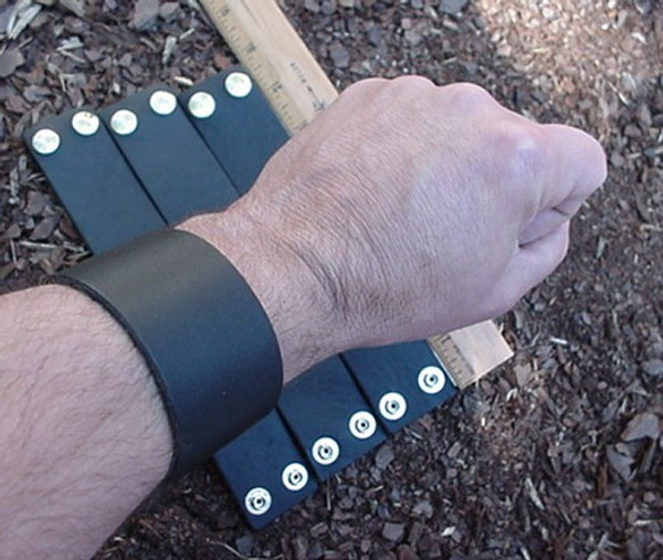 BIKER WRISTBAND BLACK LEATHER 1 1/2" WIDE Size LARGE 