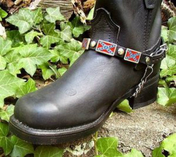 BIKER BOOTS BOOT CHAINS BLACK TOPGRAIN COWHIDE LEATHER WITH CONFEDERATE FLAG
