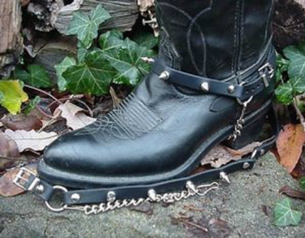 BIKER BOOTS BOOT CHAINS BLACK TOPGRAIN COWHIDE LEATHER W 1/2" SPIKES