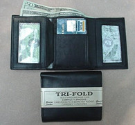 MENS BLACK LEATHER WALLET LAMB CLASSIC TRIFOLD  731