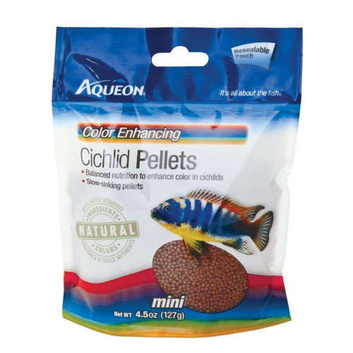 Aqueon Cichlid Color Enhancing Pellet Fish Food Mini 4.5oz Bag