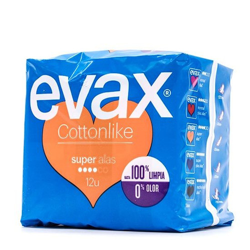 Compresas higiénicas femeninas evax cottonlike super con alas 12 compresas